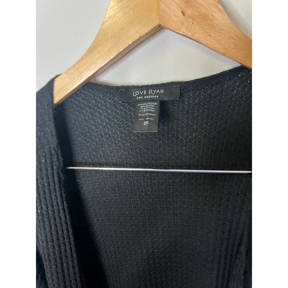 LOVE RYAN Los Angeles Black Waffle Knit Open Front Duster Cardigan - Size 2X - Picture 5 of 5